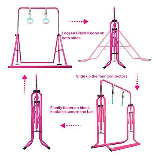 Folding Gymnastics Bar with Rings, Foldable Kip Bar with Sturdier Base, Training Bar for Kids Ages 3-10, Horizontal Bar, Home Gym Equipment for Boy Girl - color: Purple, style: Foldable Bar