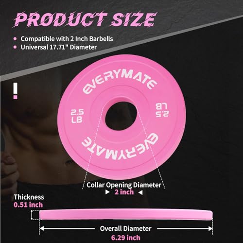 EVERYMATE Change Weight Plates 1.25LB 2.5LB 5LB Set Fractional Olympic Bumper Plates for Cross Training Steel Insert Strength Training - color: 2.5LBx2, size: Pink