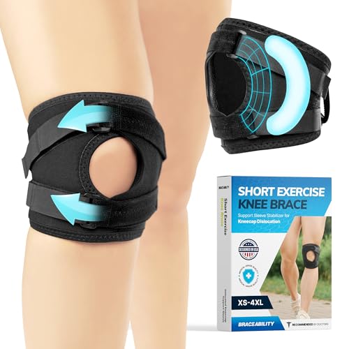 BraceAbility Plus Size Patellar Tracking Short Knee Brace - XXXXL Walking Exercise Support Sleeve Stabilizer for Post Kneecap Dislocation, Tendonitis, Patellofemoral, Meniscus, Arthritis Pain (4XL) - size: XXXX-Large