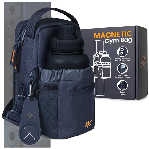 M2C® Premium Magnetic Gym Bag, Attaches to Gym Equipment, Holds 12 lbs, Gym Pouch with Water Bottle Pocket, Phone Storage, Key Clip, Adjustable Sling Strap, Ideal for Sports, Work and Travel