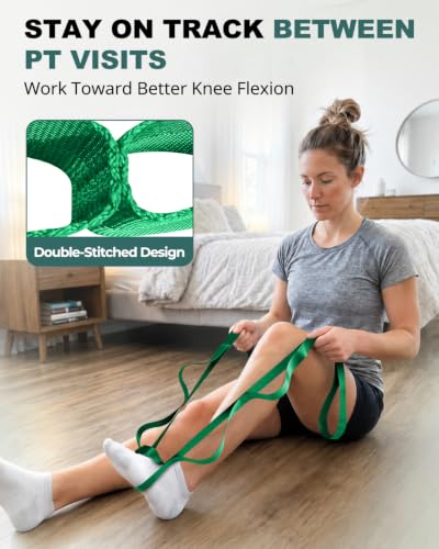 Trideer Non-Elastic Stretching Strap with Loops for Physical Therapy & Rehab, Knee Hip Leg ROM Post-Surgery, Yoga Strap for Stretching, Leg Lifter Strap Mobility Aid, Hamstring Calf Back - color: Emerald Green