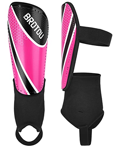 BROTOU Shin Guards Soccer Youth, Soccer Shin Guards for Kids 3-15, Light Weight Adjustable Straps Shin Pads Protection Equipment with Ankle and Leg Calf Protection - color: PINK, size: Medium