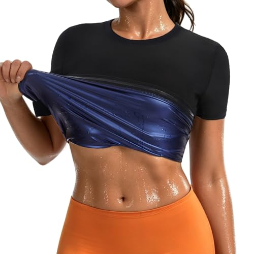 Sauna Suit Shirt For Women Waist Trainer Sweat Vest Workout Fajas Heat Trapping Athletic Tee Top Compression Body Shaper - size: 3X-Large