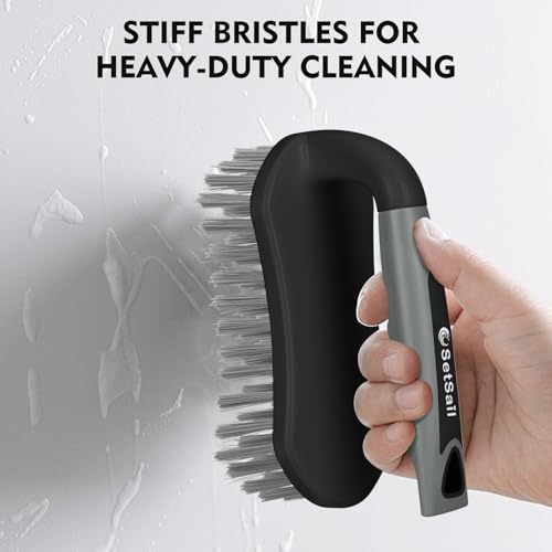 SetSail Scrub Brush, Heavy-Duty Scrub Brushes for Cleaning with Stiff Bristles Cleaning Brush for Shower, Bathroom, Carpet, Kitchen and Bathtub Scrubber - 2 Pack（Black Grey） - color: Black Grey, size: 2-pack