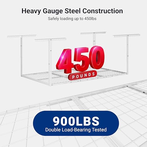 FLEXIMOUNTS 3x6 Overhead Garage Storage Adjustable Ceiling Rack 72" Length x 36" Width x 40" Height, 450lbs Weight Capacity, White, Classic Series - color: White, size: 3x6 ft