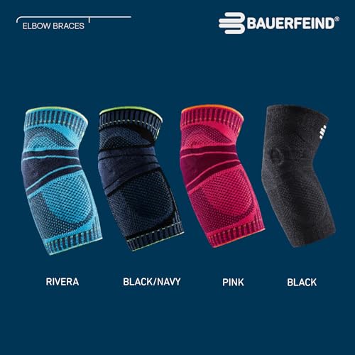Bauerfeind Sports Elbow Support - Elbow Brace for Pain Relief and Support - Pads for Enhanced Comfort - Targeted Compression - Lightweight & Durable - Black/Navy, Small - color: Black/Navy, size: Small