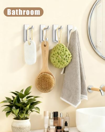6 Pack Adhesive Wall Hooks - 15lbs Extra Stick On Hooks Heavy Duty Coat Hooks for Walls No Damage - Strong Sticky Hook for Hanging Key Purse Towel in Bathroom Kitchen Door, White - color: White