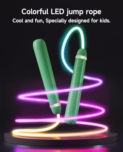 LED Jump Rope for Kids, Glow in The Dark Fun Fitness Gift | Rechargeable, 180-day battery, 9.2ft for ages 6+, colorful LED modes, birthday gift, outdoor fun - color: Green