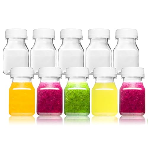 Norcalway 10pcs 2oz Plastic Shot Bottles with Caps - Ginger Shot - Freezer Safe, Leak Proof, BPA Free, Food Grade Small Plastic Travel Bottles with Caps - size: 2 OZ / 10 PACK