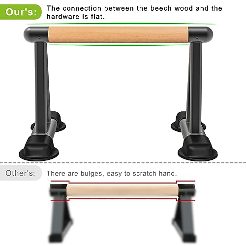 Dolibest Push Up Bar, 12'' High Parallettes Bars with Wooden Handles, Stable and Comfortable Calisthenics Equipment, Suitable for Handstand, L-Sit, Dip Bar, Strength Training for Indoor Outdoor Use - color: Wooden Handle (20''L x 12''H)