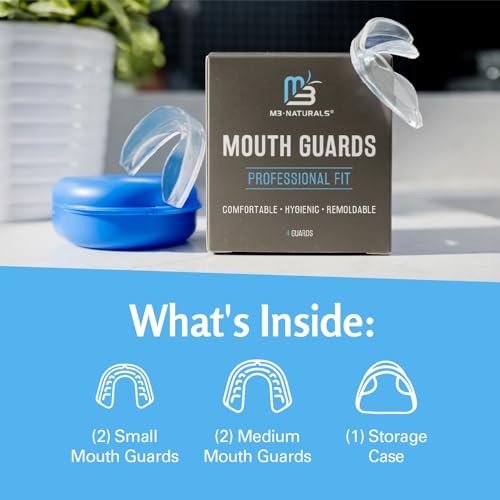 Dental Mouth Guards for Clenching – Custom Fit Nighttime Protection Guard for Sleeping for Adults & Kids – Includes 4 BPA-Free Guards & 1 Case by M3
