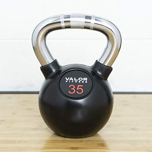Valor Fitness Chrome Kettlebells – Solid Cast Iron Kettlebell with Chrome Finish, Strength Training Weight for Swings, Squats, Cleans & Home Gym Workouts - size: 35 lb