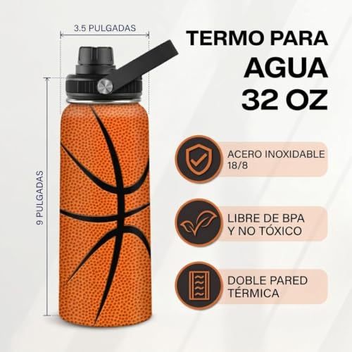 SANDJEST Basketball Water Bottle 32oz Stainless Steel Insulated Bottles for Men Women Sports Lovers Fan Players Coach - Basketball Gifts for Birthday Christmas - color: Basketball 2
