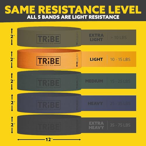 Tribe Lifting Fabric Resistance Bands for Working Out - 5 Exercise Bands Set for Legs and Glutes - Booty Bands for Women and Men - Thick Cloth Workout Bands for Physical Therapy, Hip Training - color: Light Orange