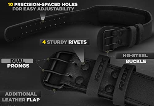 RDX Weight Lifting Belt Gym Fitness, Cowhide Leather, 4” 6” Padded Lumbar Back Support, 10 Adjustable Holes, Weightlifting Powerlifting Bodybuilding Deadlift Squat Workout Strength Training, Men Women - color: Black 4 Inch, size: XL Fits 32 to 37 Inches