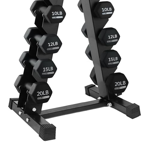 HolaHatha Neoprene Dumbbell Weights Set with Rack, Home Gym Equipment, 146 Lbs, Black - Portable Weighted Exercise Dumbbells for Fitness, Training, and Lifting Workouts
