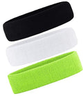 3 Pack Men & Women Sports Sweatbands Headbands - color: Green,White,Black