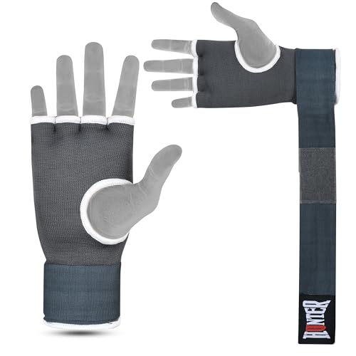 HUNTER Gel Boxing Hand Wraps for Men & Women, Quick Inner Gloves with Wrist Support for MMA, Muay Thai, Kickboxing & Martial Arts Training, Knuckle Protection (Pair) - color: Gray, size: Small-Medium