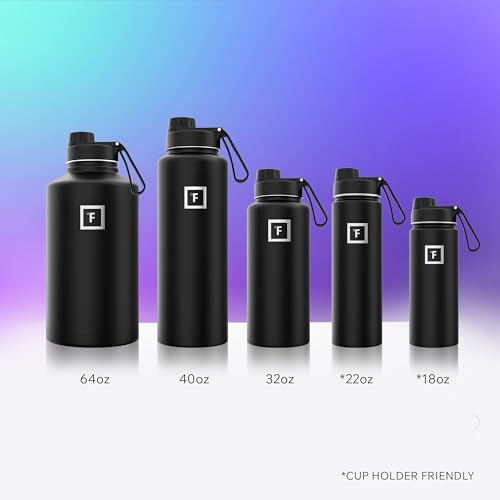 IRON °FLASK 40 oz Wide Mouth Water Bottle with Spout | Insulated Stainless Steel Sports Water Bottle with Leakproof Spout Lid - BPA Free, Cold 24 Hrs, Sweat Free (Midnight Black) - color: Midnight Black, style: Spout - 40 Oz (1 Lid)