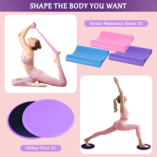 Home Pilates Kit for Women, Pilates Ring Set, Pilates Equipment Kit for Women Home Workouts, Pilates Essentials Kit with Pilates Ring and Ball, Resistance Bands for Strength, Toning, Flexibility - color: Purple-15 inch Ring