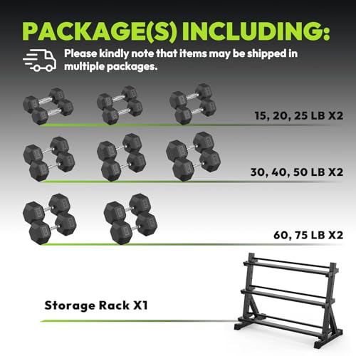 HANDBODE Dumbbell Set with 3-Tier Rack, 390-790 lb | Heavy Duty Weight Stand for Dumbbells, Space-Saving Metal Storage Organizer, Sturdy Dumbbell Holder for Home Gym - style: 630 lb Set (15-75 lb) *2 & Rack