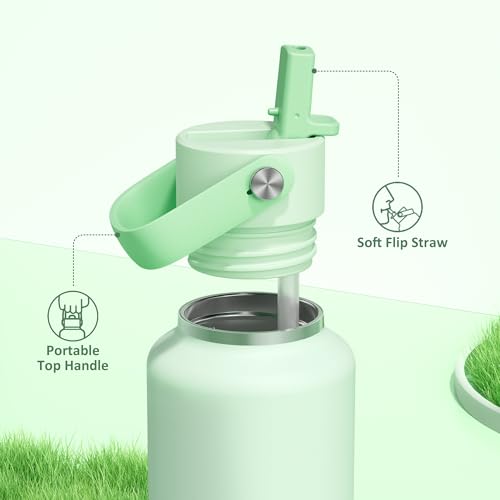 POWCAN 18 oz Insulated Water Bottle: Leakproof, Cup Holder Friendly, Standard Mouth, Top Handle, Stainless Steel Water Bottle for Women, Student, Teacher, Nurse, Commuter, Gift for Girl (Mint Dew) - color: Mint Dew, size: 18 Ounces