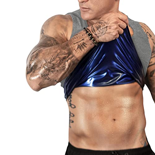 FUXERT Men's Sauna Vest Workout Sweat Tank Top Waist Trainer for Men Compression Sweat Enhancing Vest - color: Gery, size: Large-X-Large