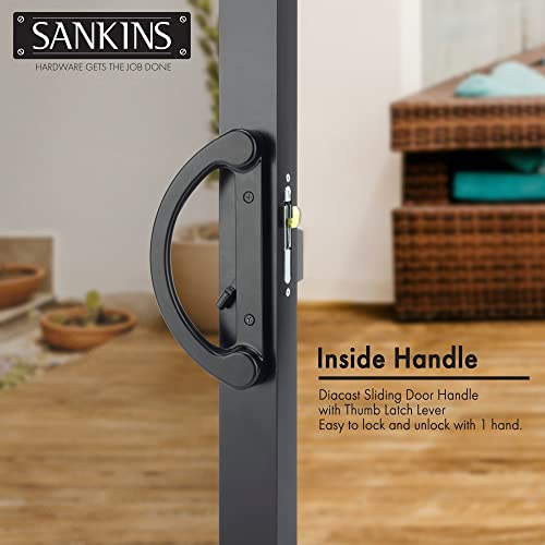 Sliding Patio Door Handle Pull Set, Black Diecast Non-Keyed Gate Handle Set for Mortise Lock Style Glass Door, Replacement Handle for Sliding Glass Door Fits 3-15/16” Hole Spacing - color: Black, size: Handle Set+Latch Lever