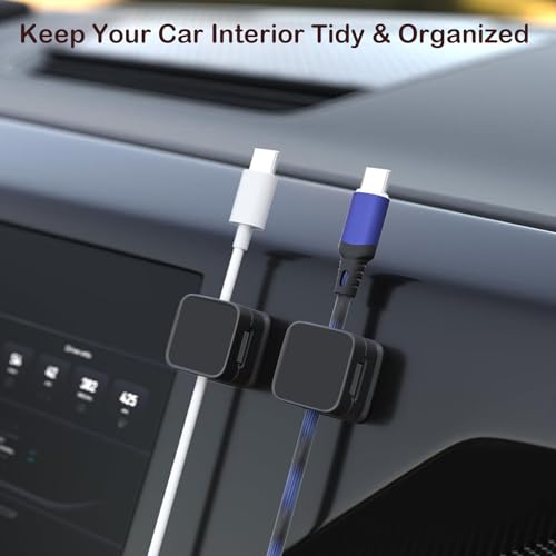 10 Pack Cord Organizer, Magnetic Cable Management, Cord Holder for Desk, Adhesive Cable Clips Wire Keeper for Nightstand, Home, Office, Desktop, Car, Wall (Black) - color: Black