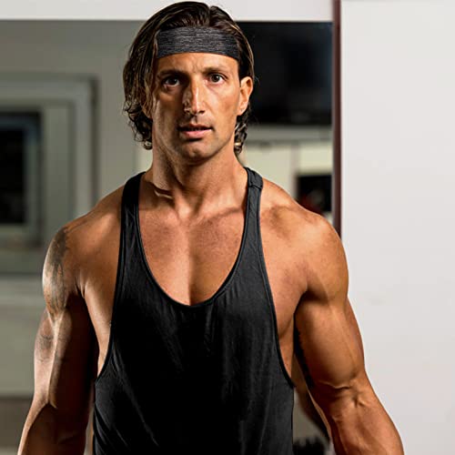 Braylin Men's Headbands, 3-Pack Head Band for Men, Sport Sweatbands for Running Fitness Yoga Cycling, Sweat Wicking Non Slip - color: 01.3Pcs Light Gray/Black+Dark Gray/Yellow+Black