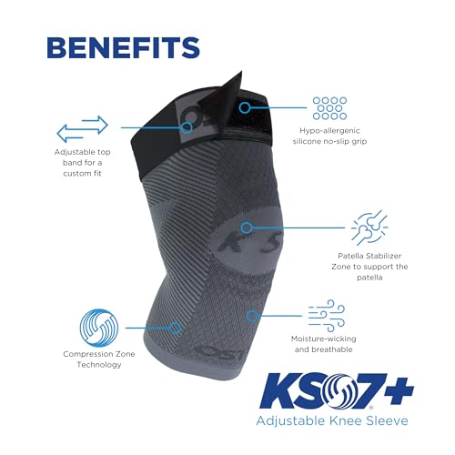 OrthoSleeve KS7+ Adjustable Knee Sleeve for Knee Pain Relief, Running, Tendonitis, Arthritis & Swelling | Medical Grade Compression with Adjustable Strap - size: Large