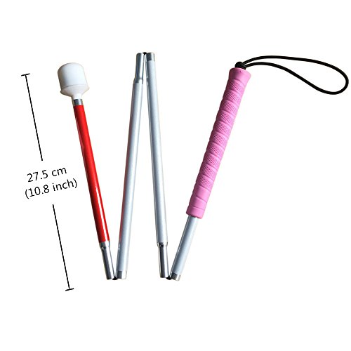 Aluminum Mobility Folding Cane for the Blind (Folds Down 4 Sections) White Cane, Pink Handle