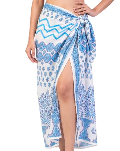 Beach Cover Ups for Women, Cotton Sarong Wrap Pareo | 100% Cotton Sarong Wraps For Women, 73 x 44 In. Pareo Beach Wrap, Bikini Cover Up, Bathing Suit Cover Up, Resort Wear - color: Blue Wave