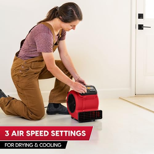 Vacmaster 3 Speed Floor Fan 156W 550CFM Air Mover Utility Blower Fan – AM201 1101 - color: Red