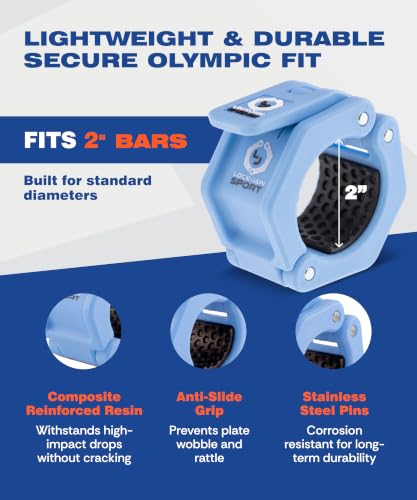 Lock-Jaw Barbell Collars Sport Olympic Barbell Clamps 2 Pcs – Heavy Duty Bar Clamps for 2” & 50mm Olympic Bars – Secure Weight Bar Clamps for Strength Training & Home Gym Accessories – Light Blue - color: Light Blue