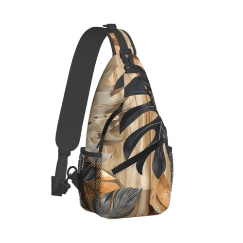 Wooden Leaf Motif Sling Bag for Women Men Lightweight Travel Sling Backpack Adjustable Shoulder Chest Bags Unisex Crossbody Backpacks for Outdoor Gym Cycling Hiking Daypack