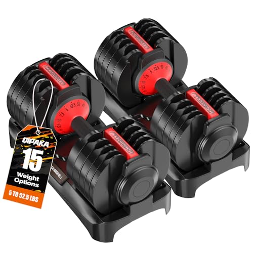 Adjustable Dumbbells Set All in One Free Weights Set for Home Gym | 25/26.5/52.5/55/85lbs Weights Dumbbells Set, 1 Sec Adjust Weights with Anti-Slip Handle for Home Fitness - color: Red - 52.5lb 2pcs