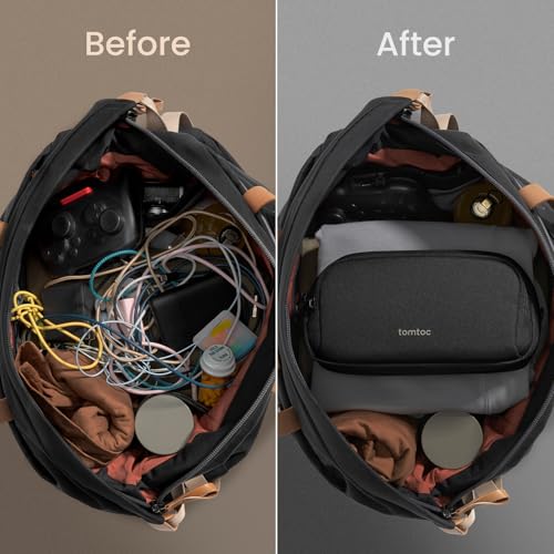 tomtoc Electronic Organizer Travel Case, Water Resistant Dual Compartment Tech Pouch Cable Organization Storage Bag for Charger, Cord, Phone, Hard Drive, Power Bank, Accessories Travel Essentials - color: Black, size: Medium