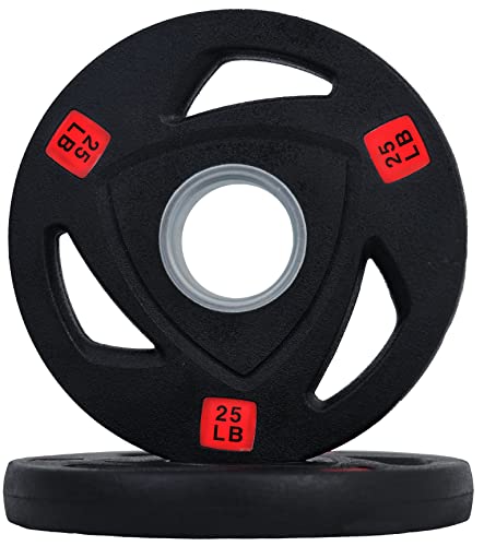 Signature Fitness Olympic 2-Inch Cast Iron Plate Weight Plate for Strength Training and Weightlifting, Multiple Sizes - color: 25LB Pair, style: Style #6