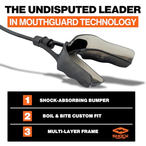 Shock Doctor Mouth Guard,Custom Fit Football Mouth Guard,Moldable-Mouth-Guard Boxing,Lacrosse,Hockey,MMA,Football & More,Mouthpiece,Mouthguard Sports,Adult - Strapped,(Pack of 2) - size: Adult - STRAPPED (Pack of 2)