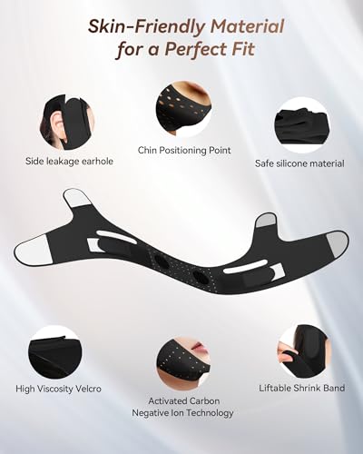V-Line Sculpting Face Mask – Silicone Chin Strap for Jawline Tightening & Double Chin Reduction (23-27 Inches) Black - color: Matte Black