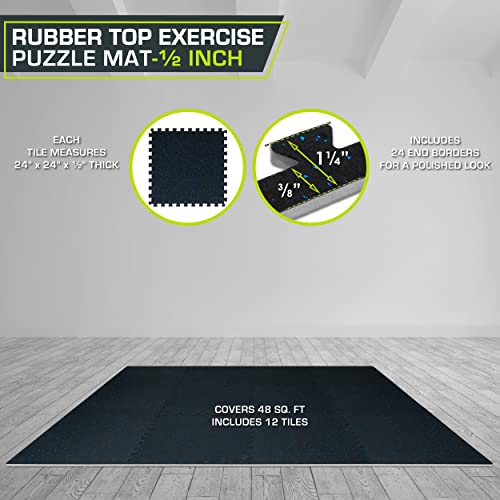 ProsourceFit Rubber Top Exercise Puzzle Mat ½-inch, EVA Foam, Protective Interlocking Tiles for Home Gym Equipment and Workouts; Blue, 48 SQ FT, 12 Tiles - color: Blue, size: 12 Pack (48 SQ FT)