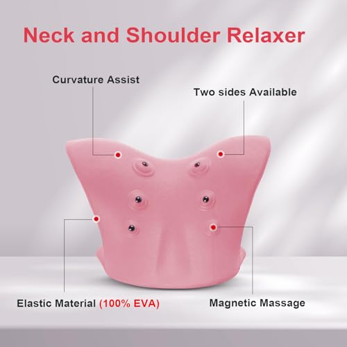 Neck Stretcher with Magnetic Therapy Acupressure for Pain Relief, Neck and Shoulder Relaxer, Chiropractic Pillow, Restore Neck Curve (Pink) - color: Pink