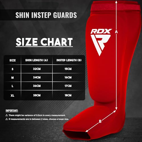 RDX Shin Guards Kickboxing Muay Thai, SATRA Approved, MMA Leg Instep Protection Pads, Sparring Training Martial Arts Boxing, Elasticated Padded Protector, Karate BJJ Taekwondo Gear, Men Women - color: Red White, size: Small
