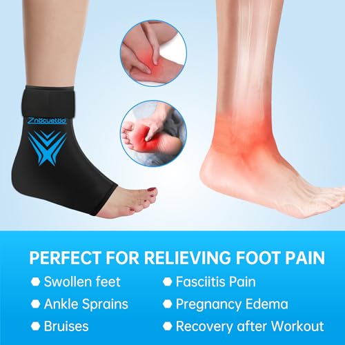 Ankle Ice Pack Wrap for Swelling, Reusable Foot Heel Gel Ice Pack for Injuries Sprained, Hot Cold Therapy Sock Compression for Plantar Fasciitis Pain Relief, Achilles Tendonitis - style: Ankle-Black