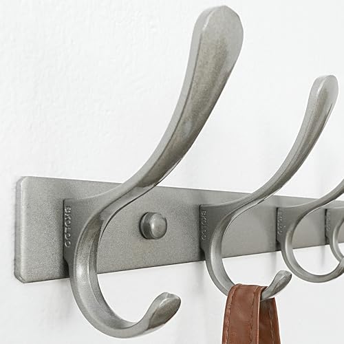 SKOLOO Coat Rack Wall Mounted - 6 Hooks, Pack of 2, Heavy Duty, Stainless Steel, Metal Wall Hanger, Sturdy Coat Hooks for Hanging Coats, Jacket, Clothes, Hat, Matte Grey - color: Matte Grey, size: 6 Hook(2 Pack)