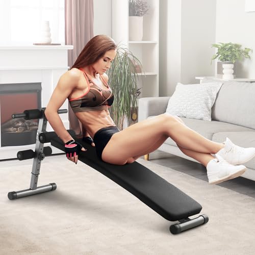 VEVOR Sit Up Bench, Folding Curved Decline Ab Bench, with 5 Adjustable Height Settings, Heavy-Duty Steel, Non-Slip Design, 500 Lbs Capacity for Home Gym Workouts, Strength Training, Full Body Muscles - size: Ab Bench/500lbs