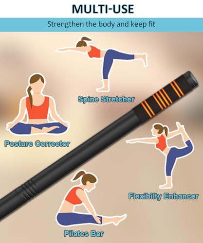 Queension 5ft Adjustable Yoga Stick Made of Sturdy Alloy Steel, Stretching & Mobility Stick with Non-Slip Foam-Sleeveds, Exercise Fitness Pole for Balance & Pilates - color: Black