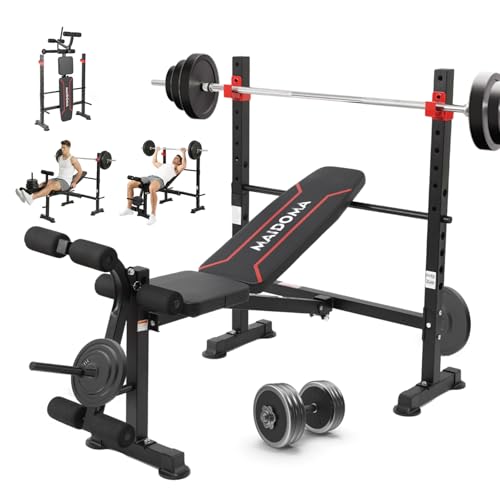 MAIDOMA 1500LBS Foldable 8 IN 1 Weight Bench Set, Adjustable Flat Incline Decline Bench Press with Upgraded Wide Squat Rack and Leg Extension for Full Body Home Gym Workout (US Stock) - color: Dull Black