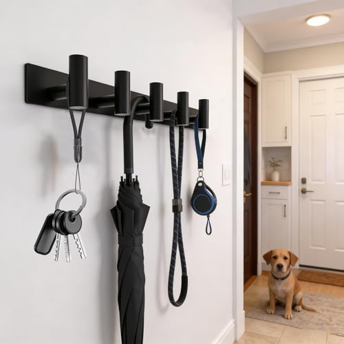 Matte Black Coat Rack Wall Mount - 5 Hooks, Heavy Duty Stainless Steel Wall Hooks for Towels, Coats, Robes, Bags, Hats, Keys, Wall Coat Hanger for Bathroom, Entryway, Kitchen, Hotel, Bedroom, Office - color: Matte Black, size: “T“ Shape 5 Hooks 1 Pack